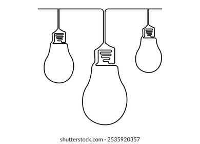 Light bulb continuous one line drawing of isolated outline vector illustration
