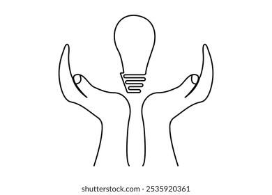 Light bulb continuous one line drawing of isolated outline vector illustration