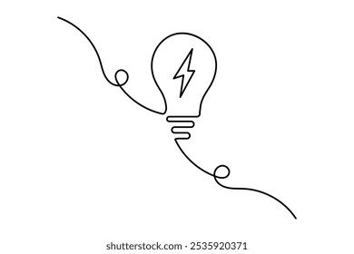Light bulb continuous one line drawing of isolated outline vector illustration