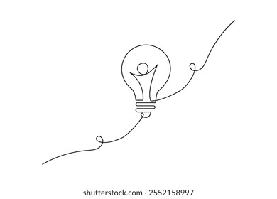 Light bulb continuous one line drawing of bulb minimalist outline vector art design