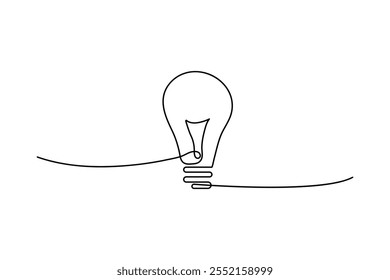 Desenho contínuo de uma linha de lâmpada de lâmpada minimalista esboço de arte vetorial