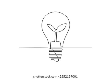 Dibujo continuo de una línea de bombilla Diseño de Arte vectorial de contorno minimalista