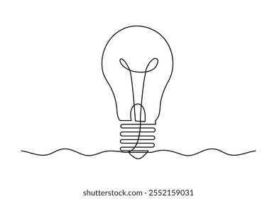 Light bulb continuous one line drawing of bulb minimalist outline vector art design