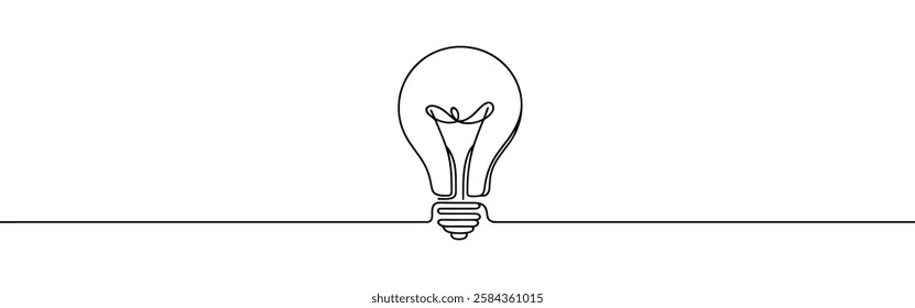Light bulb continuous one line drawing. Lightbulb in simple linear style. Idea, brainstorm concept. Vector illustration.