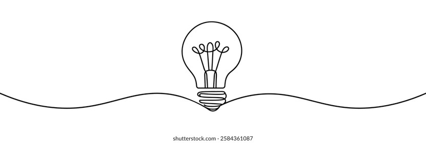 Light bulb continuous one line drawing. Lightbulb in simple linear style. Idea, brainstorm concept. Vector illustration.