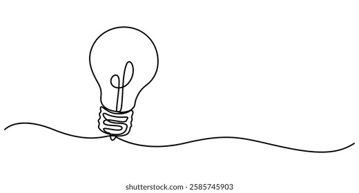 Light bulb continuous one line drawing. Single line vector illustration with editable stroke, bulb symbol continuous one line drawing light idea, Creative solution team work concept pro vector. 