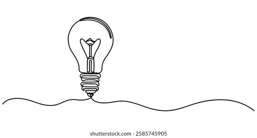 Light bulb continuous one line drawing. Single line vector illustration with editable stroke, bulb symbol continuous one line drawing light idea, Creative solution team work concept pro vector. 