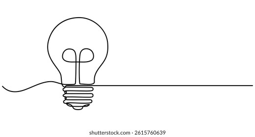 Light bulb continuous one line drawing. Single line vector illustration with editable stroke, Creative Idea Continuous Line Editable Icon, light bulb with one continuous editable line. Minimalistic.
