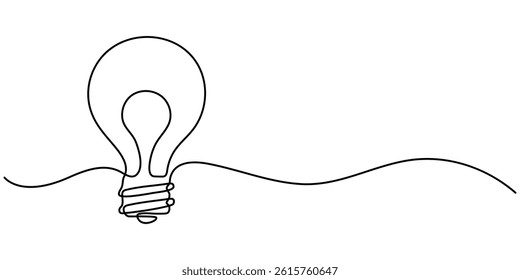 Light bulb continuous one line drawing. Single line vector illustration with editable stroke, Creative Idea Continuous Line Editable Icon, light bulb with one continuous editable line. Minimalistic.