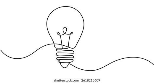 Light bulb continuous one line drawing. Single line vector illustration with editable stroke, Light bulb isolated on white light bulb one line outline vector, Continuous one line drawing bulb lamp.