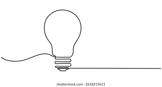 Light bulb continuous one line drawing. Single line vector illustration with editable stroke, Light bulb isolated on white light bulb one line outline vector, Continuous one line drawing bulb lamp.