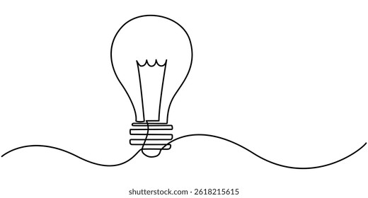 Light bulb continuous one line drawing. Single line vector illustration with editable stroke, Light bulb isolated on white light bulb one line outline vector, Continuous one line drawing bulb lamp.