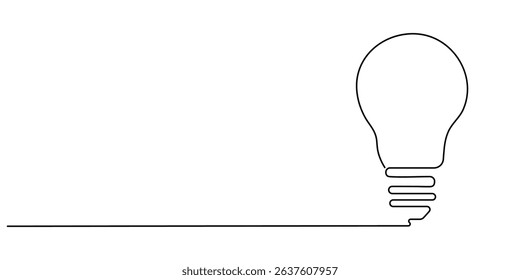 Light bulb continuous one line drawing. Single line vector illustration with editable stroke, Lightbulb outline drawing illustration. one continuous line drawing of lamp bulb symbol of light.