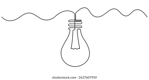 Light bulb continuous one line drawing. Single line vector illustration with editable stroke, Lightbulb outline drawing illustration. one continuous line drawing of lamp bulb symbol of light.