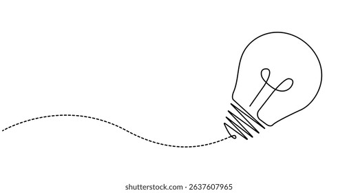 Light bulb continuous one line drawing. Single line vector illustration with editable stroke, Lightbulb outline drawing illustration. one continuous line drawing of lamp bulb symbol of light.