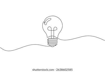 Light bulb continuous one line drawing. Light bulb in simple linear style. Drawing of an electric light bulb with continuous line, Continuous one line drawing light bulb, Editable line.