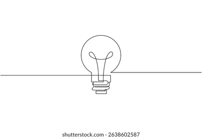 Light bulb continuous one line drawing. Light bulb in simple linear style. Drawing of an electric light bulb with continuous line, Continuous one line drawing light bulb, Editable line.