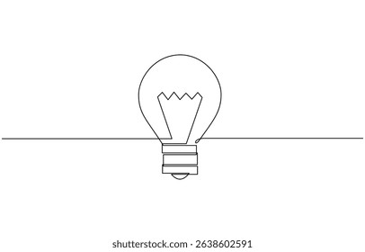 Light bulb continuous one line drawing. Light bulb in simple linear style. Drawing of an electric light bulb with continuous line, Continuous one line drawing light bulb, Editable line.