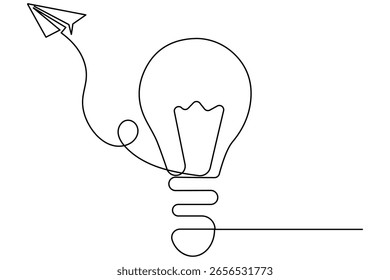 Lâmpada contínua uma linha desenhando fundo branco estilo minimalista elétrico e sistema de energia isolado delineamento vetor ilustração