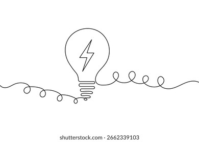 Dibujo continuo de una línea de bombilla en estilo minimalista Ilustración vectorial de contorno aislado