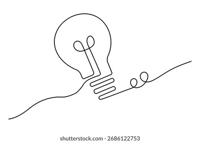 Light bulb continuous one line drawing on white background
