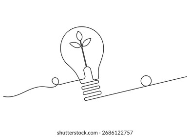 Light bulb continuous one line drawing on white background