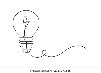 Lâmpada contínua um desenho de arte de linha. Ilustração de arte vetorial de design de lâmpada de eletricidade de linha única