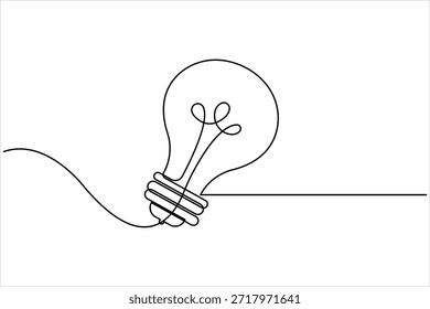 Bombilla de luz continua de una línea de dibujo de arte. Ilustración de Arte vectorial de diseño de lámpara eléctrica de línea única