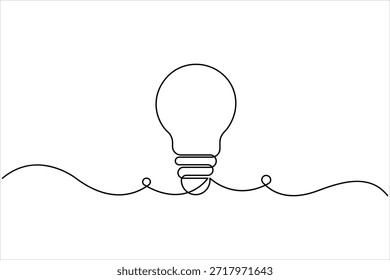 Bombilla de luz continua de una línea de dibujo de arte. Ilustración de Arte vectorial de diseño de lámpara eléctrica de línea única