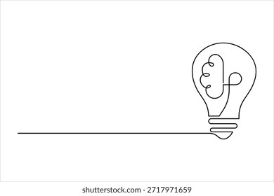 Bombilla de luz continua de una línea de dibujo de arte. Ilustración de Arte vectorial de diseño de lámpara eléctrica de línea única