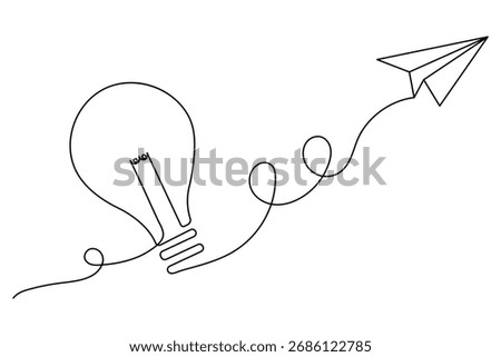 Light bulb continuous one line drawing on white background
