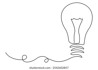 Light bulb continuous single line hand drawn to outline vector art illustration