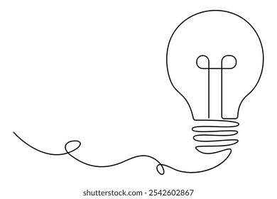 Light bulb continuous single line hand drawn to outline vector art illustration