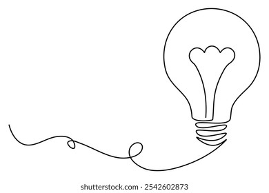 Bombilla de luz continua de una sola línea dibujada a mano para delinear la ilustración de Arte vectorial