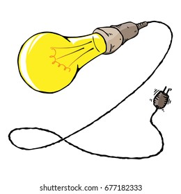 A light bulb with a cord in the form of a snake. Vector illustration. Light bulb with a wire.