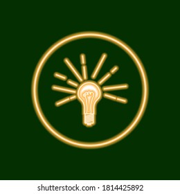 Light bulb as a creative idea. Luminous electric lamp. Neon light, green background.