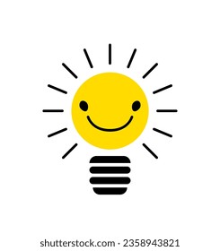 Light bulb, creative logo vector illustration. Mix electric lamp and smile, idea. Isolated on white background.