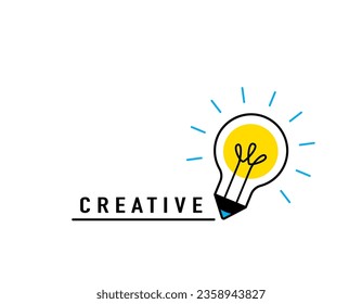 Light bulb, creative logo vector illustration. Mix electric lamp and pencil. Isolated on white background.