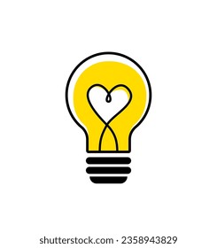 Bombilla de luz, logotipo creativo ilustrativo vectorial. Mezclar lámpara eléctrica y corazón. Aislado sobre fondo blanco.