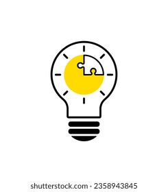 Light bulb, creative logo vector illustration. Mix electric lamp and puzzle, sun. Isolated on white background.