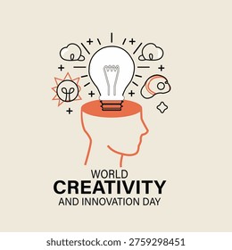  light bulb with creative symbols for world creativity and innovation day poster design...