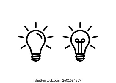Light bulb, creativity and ideas vector icon set illustration isolated on white background.