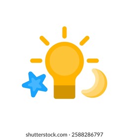 light bulb with crescent flat icon illustration