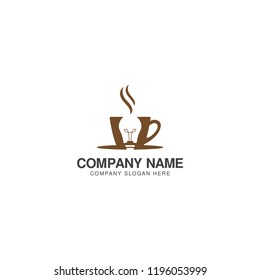 Light bulb and a cup of coffee logo design vector template