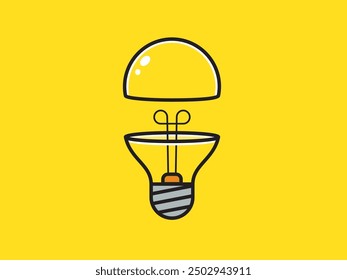 Una bombilla cortada por la mitad. Ilustración vectorial aislada