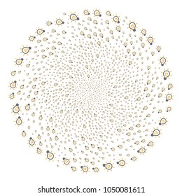 Light Bulb cycle bang. Object twirl created from scattered light bulb symbols. Vector illustration style is flat iconic symbols.