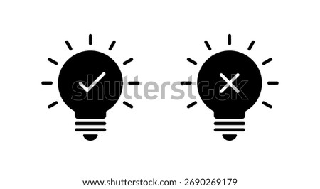 Light bulb decision icon. Idea approval and rejection symbol