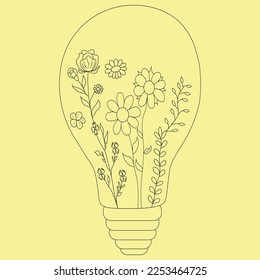 bombilla de luz decorada con flores combinación Vector línea ilustración volumen.1