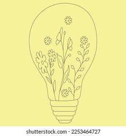 light bulb decorated with flowers  combination Vector line art illustration volume.1