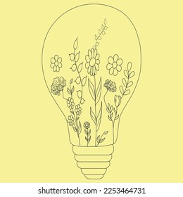 light bulb decorated with flowers  combination Vector line art illustration volume.1